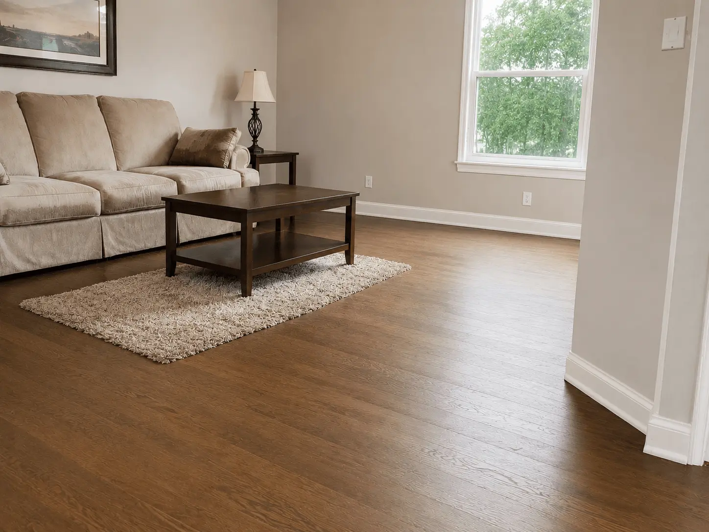 Restored dry living room after water damage restoration in Florida
