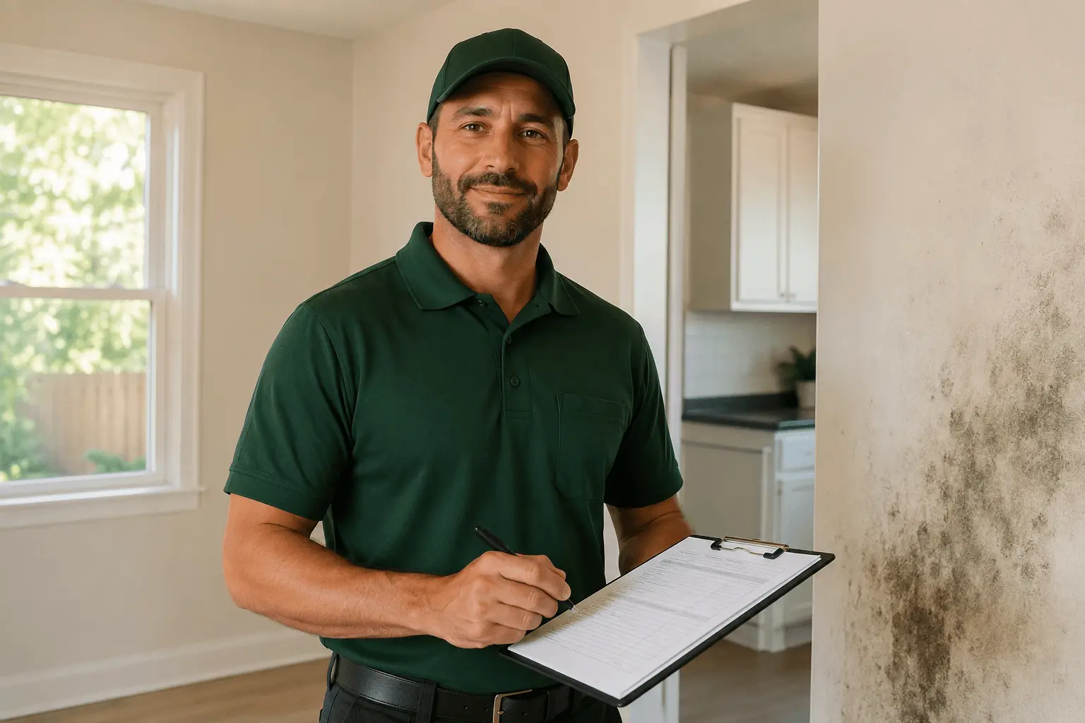 IICRC certified mold inspector reviewing findings report with professional equipment in Florida