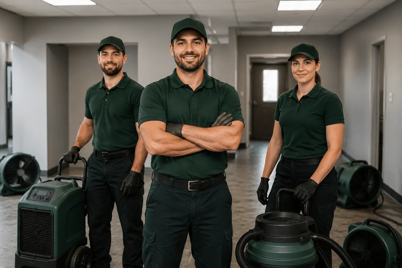 IICRC certified water damage restoration technician with drying equipment in a Florida home